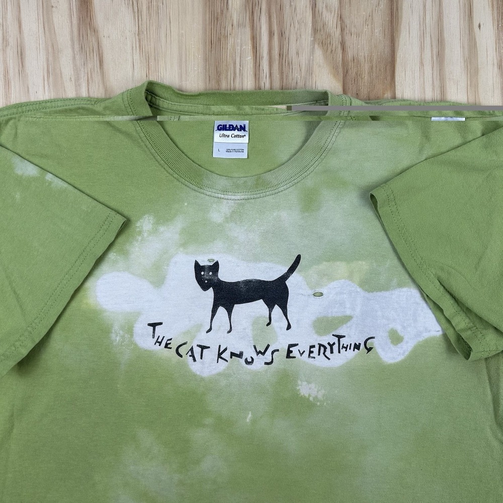 Vintage Y2K The Cat Knows Everything Black Cat Halloween Grunge T Shirt Large